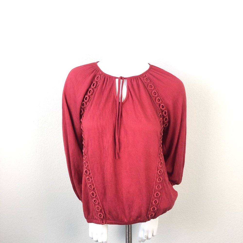Anthropologie Meadow Rue Red Peasant Top Small